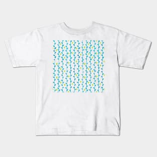 Watercolor Floral Vines Pattern - Neon Green & Blue Kids T-Shirt